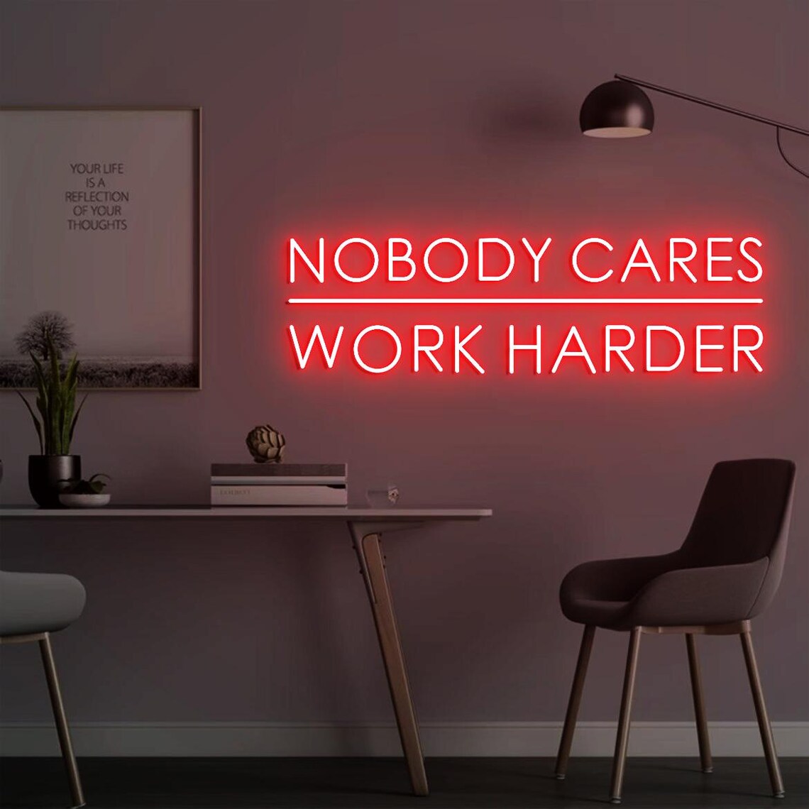 Home Gym Design Ideas - Nobody Cares Work Harder Neon-Schild, Büro-Wandschild,