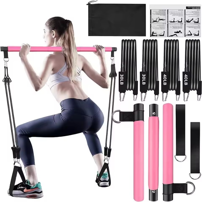 Home Gym Kit For Men - Pilates-Bar-Set mit Widerstandsbändern, stapelbares Band, Trainingsgeräte