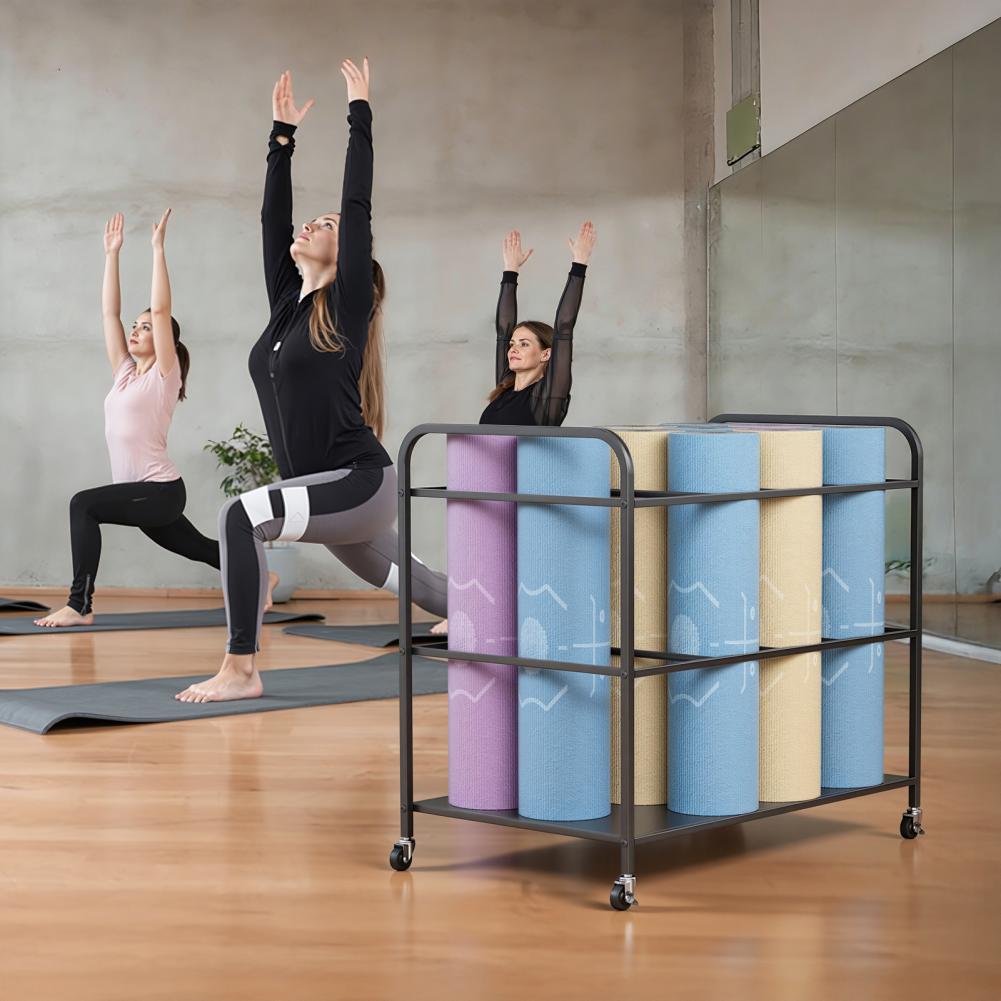 Home Gym Folding Rack - Yoga-Matten-Aufbewahrungsregal mit Rollen, Heimfitness-Ausrüstungs-Aufbewahrungswagen, Übungs- und