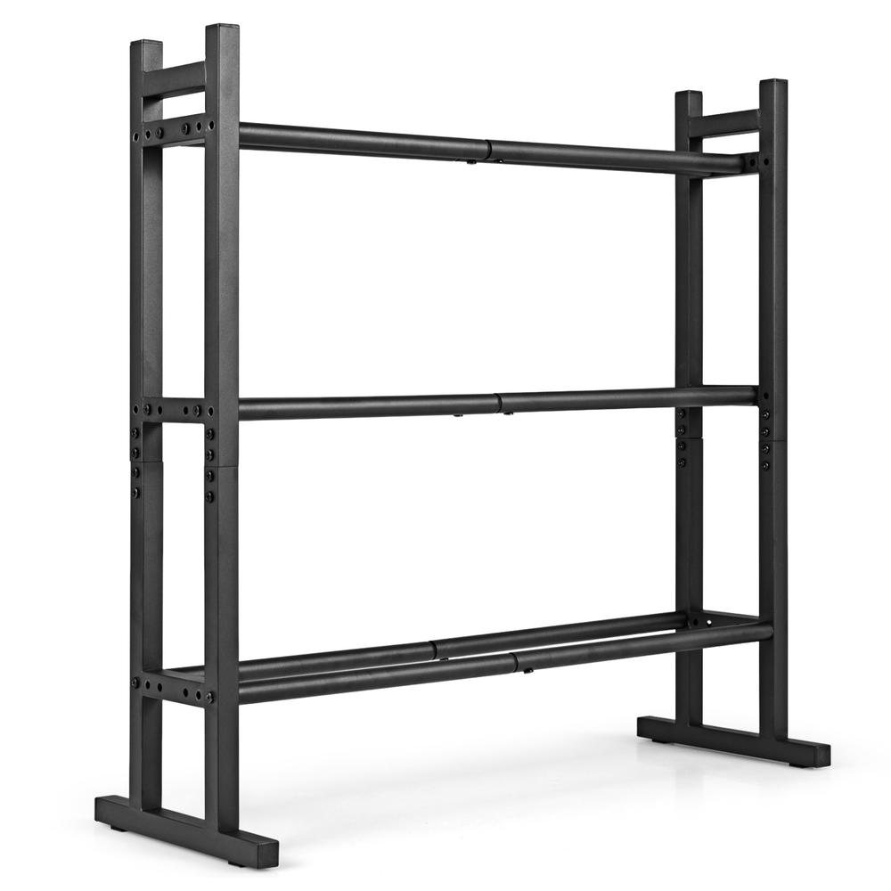 Home Gym Rack - Robustes 3-stufiges Hantelregal, pulverbeschichteter Stahl-Gewichtsaufbewahrungsständer mit