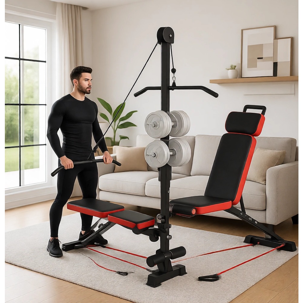 Adjustable Weight Bench - Multifunktionale Hantelbank mit Rollensystem und verstellbarer