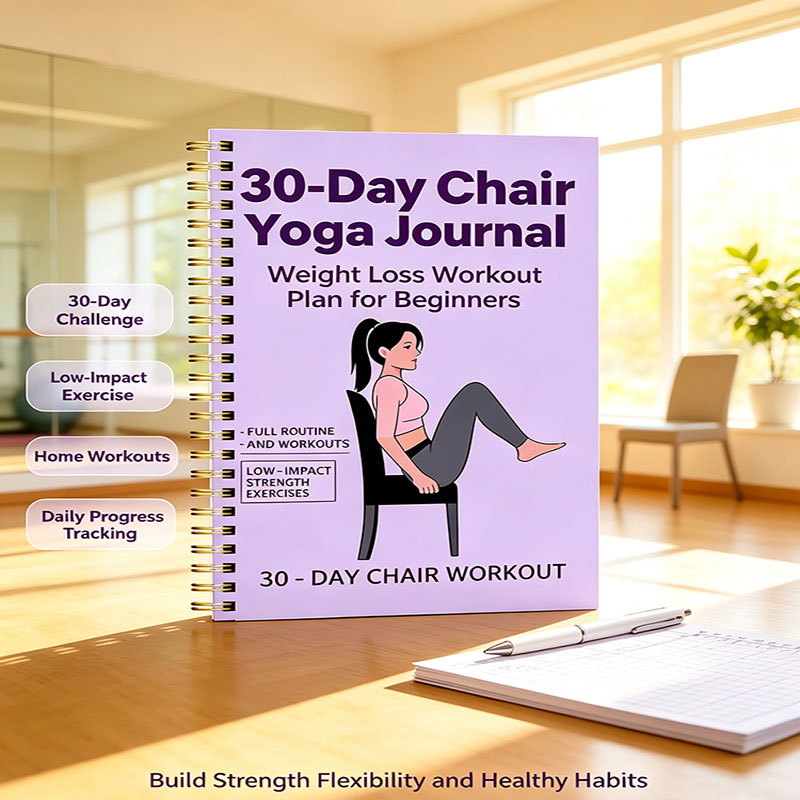 Home Gym Guide - 30-Tage-Stuhl-Yoga-Gewichtsverlust-Tagebuch, Low-Impact-Trainingsguide mit Mahlzeitenplan & Fortschritts-Tracker