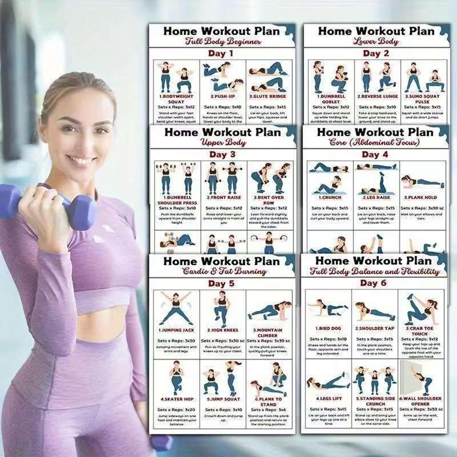 Home Gym Guide - 6 Stück Yoga-Hantel-Stretching-Workout-Poster, Workout-Poster für Wohnheim,
