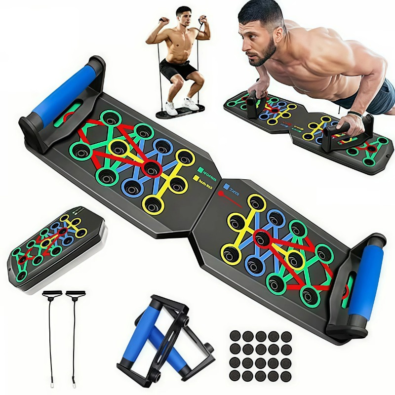 Home Gym Ideas - Faltbares Push-Up-Board mit Widerstandsbändern, multifunktionale Liegestützgriffe,